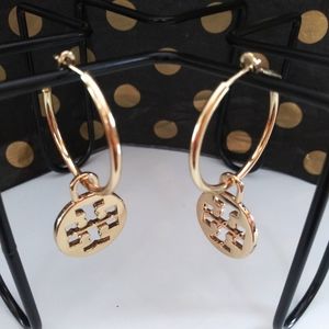 Tory Burch Charm 14K GOLD FILLED Hoop Earrings